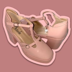 Shein Pleather Dual Buckle Block Heel Mary Janes